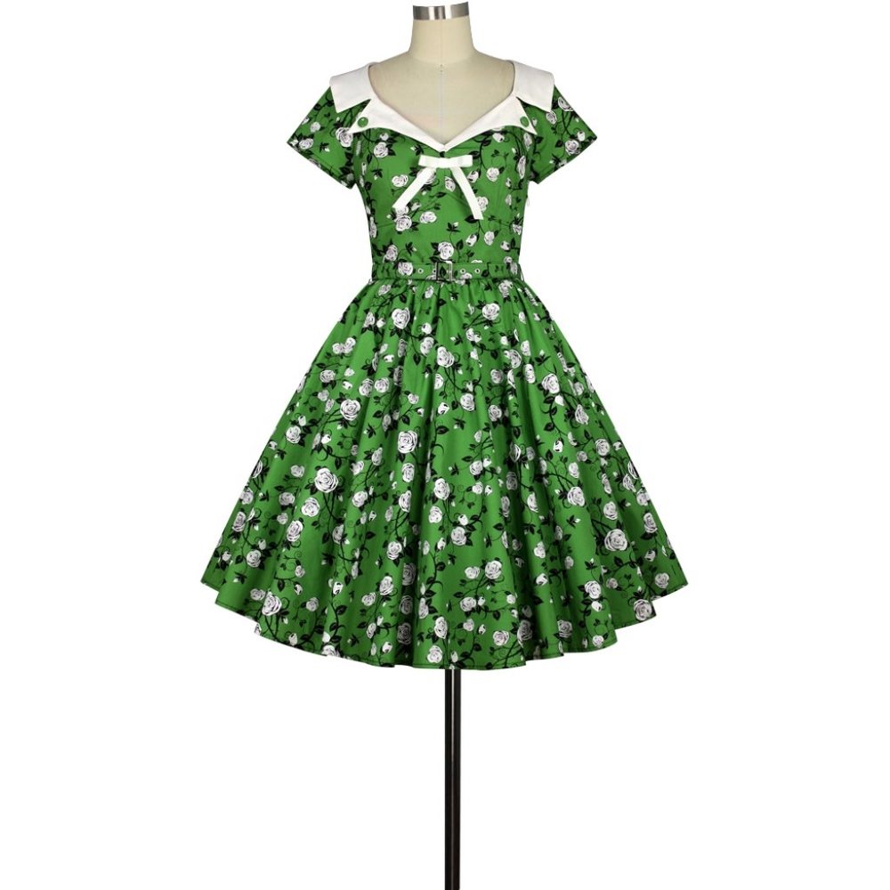 Plus Size Rose Pin Up Floral Swing Dance Dress